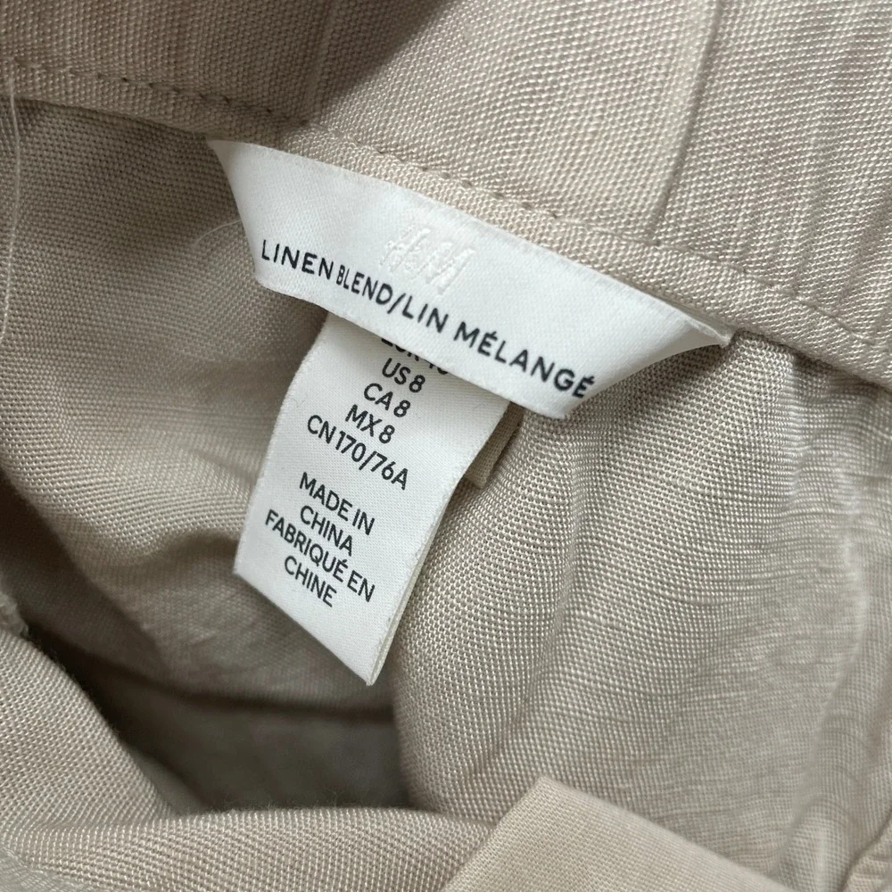H&M Pleated High Rise‎ Linen Blend Dress Shorts Womens 8 Beige Tailored